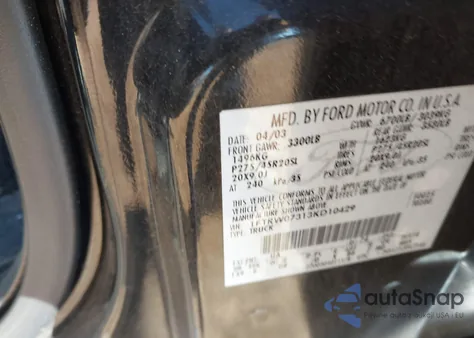 2003 Ford F-150 Lariat from USA, damaged, VIN 1FTRW07313KD10429